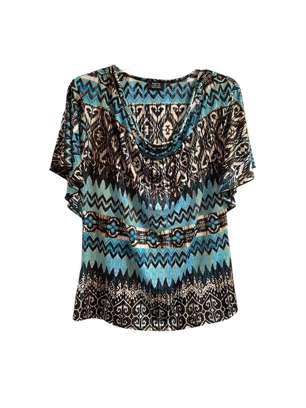 Shannon Ford New York Southwestern Aztec Blouse Womens Multicolor Short Sleeves